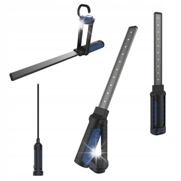 PROTESTER TL-1001 LED munkalámpa/zseblámpa, COB 10+1 LED, 2200 mAh akkumulátorral, 300 lm, mágnes és forgatható kampó, 2 mód, porálló, fekete/kék, 1 db