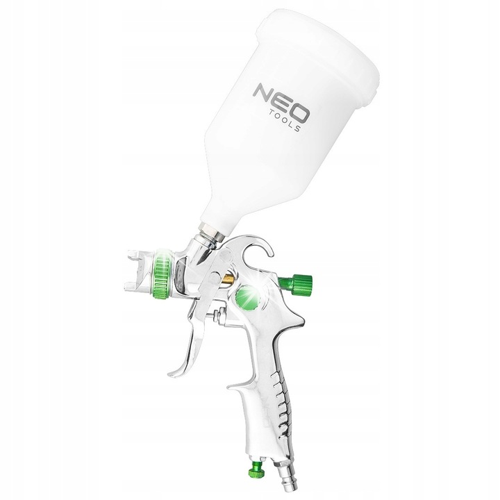 Pistol de vopsit NEO TOOLS 14-700, HVLP cu rezervor superior, duza 1.4 mm, 0.6 l, alb/argintiu