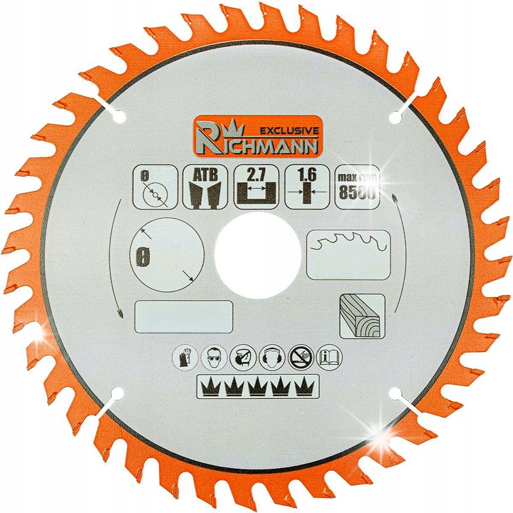 Panza circulara Richmann Exclusive, cu dinti din widia pentru lemn, taiere precisa, 254x30 mm, argintiu/portocaliu, 60 dinti, 1 buc