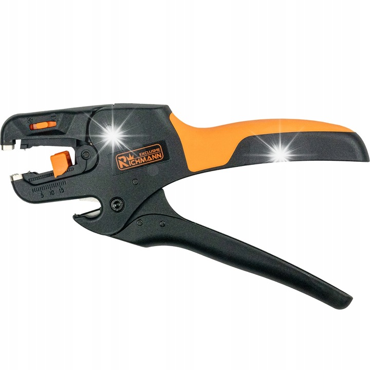 Автоматични клещи за оголване RICHMANN C7188, за кабели 0,08-10 mm2 (28-7 AWG), с резачка и регулиране на захвата, черно/оранжево, 1 бр., 190 mm