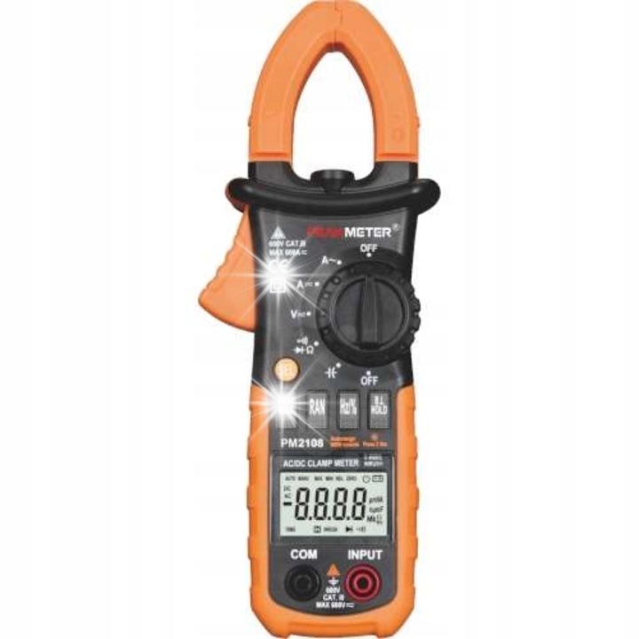 Multimetru PeakMeter PM2108, True RMS, curent 600A, negru, 28x7.8x3.5cm