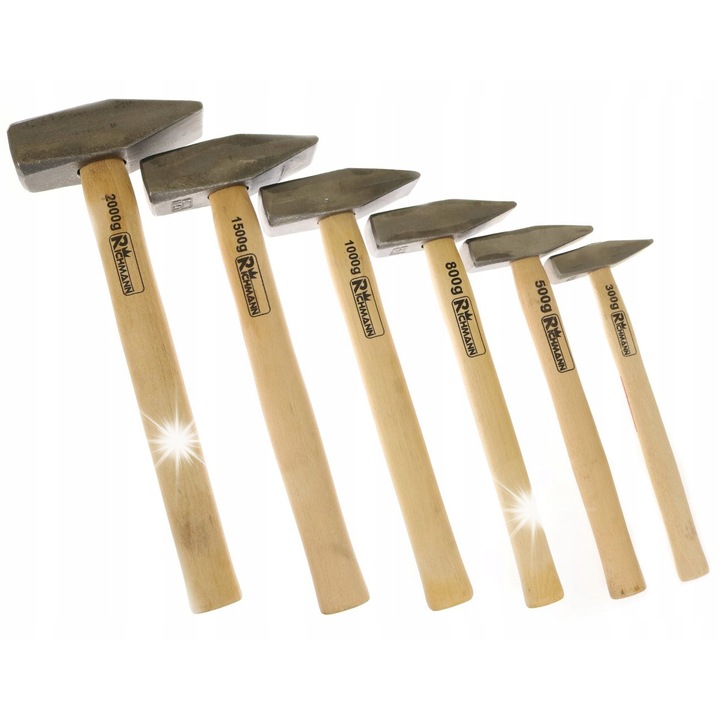 Set 6 ciocane RICHMANN, otel forjat, manere lemn, 30-40cm, 300-2000g