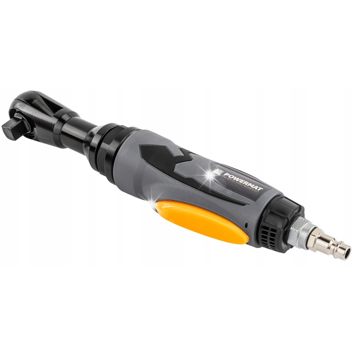 Powermat PM-GPN-80T pneumatikus racsni, 80 Nm nyomaték, 90°-os szögfej, 1/2" befogás, 160 ford./perc, fekete/narancs, 350 mm
