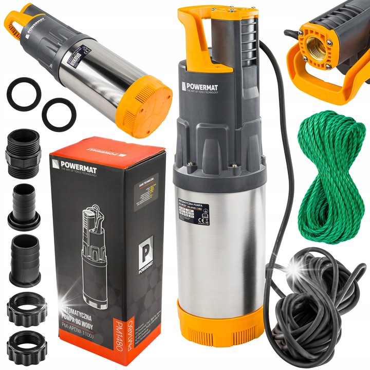 Powermat PM-APDW-1100J automata búvárszivattyú, 1100 W, 6000 l/h, 45 m emelési magasság, IPX8, inox/narancs, 1 db