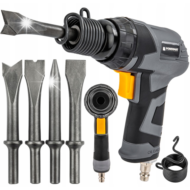 Powermat PM-MLP-10T pneumatikus kalapács, 4500 ütés/perc, 4 véső készlet, 14x5.5x17cm, 1kg