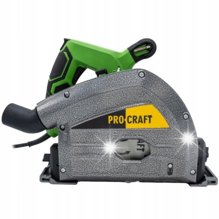 Procraft KR2100 merülőfűrész, 1400 W, 165 mm-es tárcsa, vágási mélység 59 mm (90°) / 45 mm (45°), 5000 ford./perc, porelszívási lehetőség, zöld/szürke, 1 db