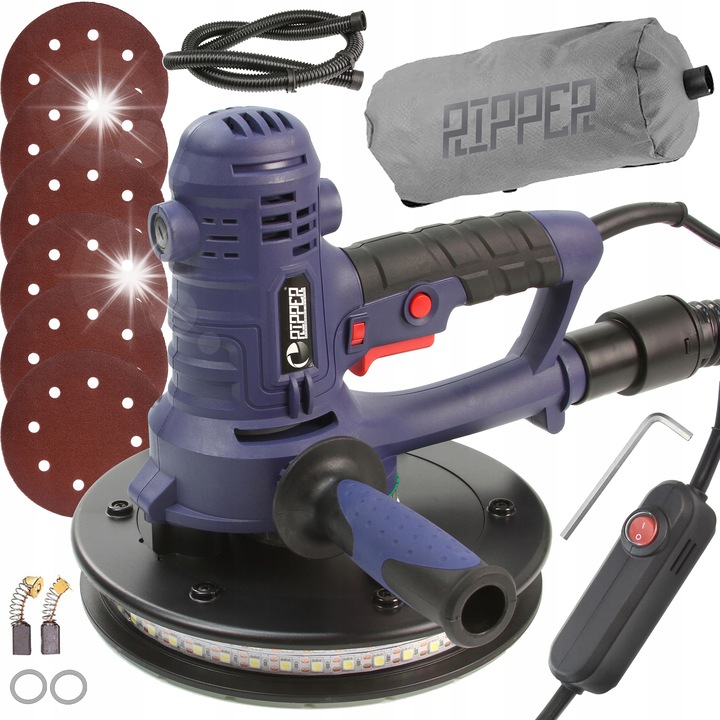 Slefuitor pentru gips Ripper 800W 230-240V, disc 180 mm, cu sistem de aspirare a prafului si LED 360°, albastru/negru, 1 buc