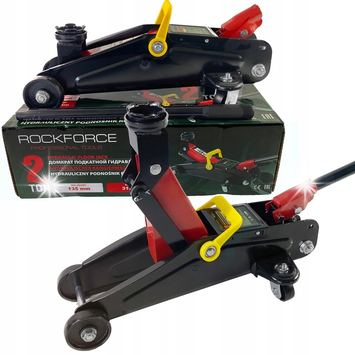 Rockforce RF-T820011 hidraulikus emelő, alacsony profilú (béka), 2 t kapacitás, 135-310 mm magasság, többszínű, 11.5 kg