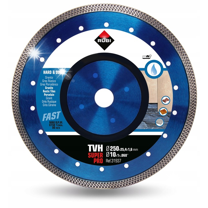 Rubi TVH gyémánttárcsa 250x25,4mm, vastagság 1,6mm, ezüst