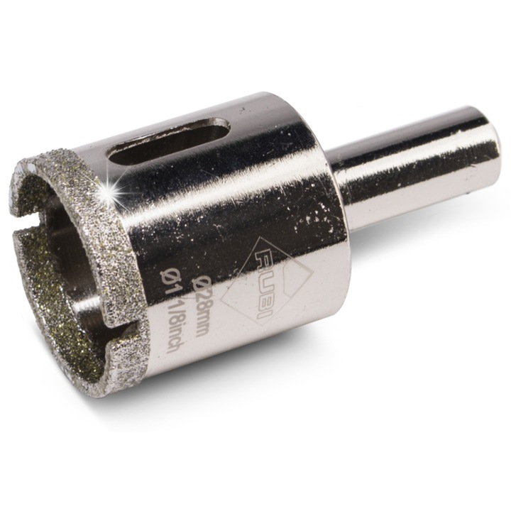 Rubi Easy Gres 28 mm gyémánt fúrókorona / gyémánt fúró, csempéhez, terrakottához és mázhoz, nedves használatra és ütés nélküli fúrógépekhez, ezüst, 1 db