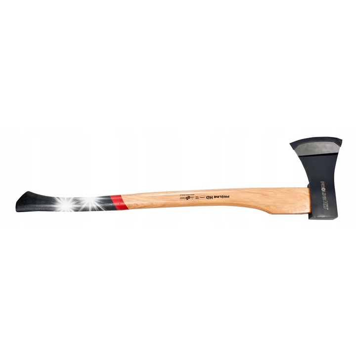 Topor Proline HD 12728, lakkozott hikori fa nyél, edzett kovácsolt fej gumivédővel a pengénél, fekete/natúr, 800 g, 380 mm