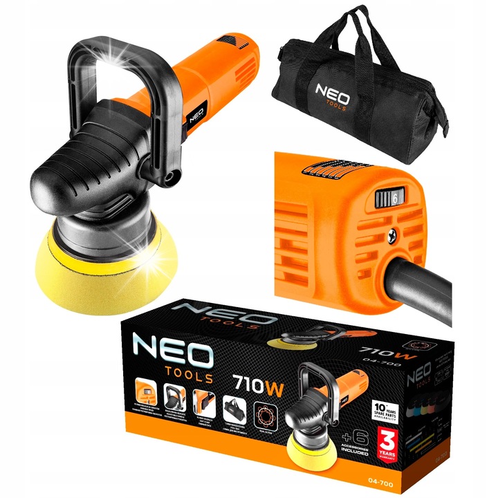 NEO TOOLS 710W 125mm kettős működésű polírozó, állítható 2000-4600 ford./perc
