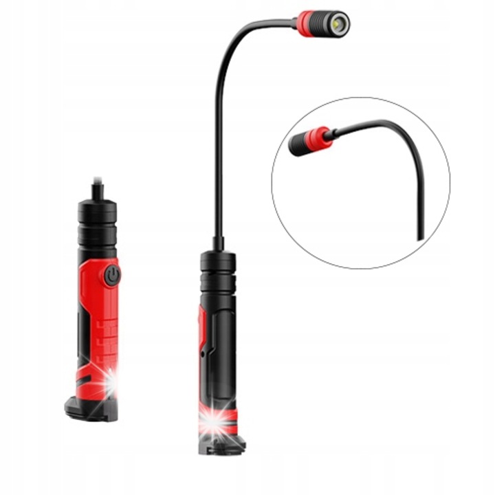 LED lámpa PROTESTER FL-0313M, rugalmas fejjel, mágneses horoggal, fekete/piros, 2200mAh