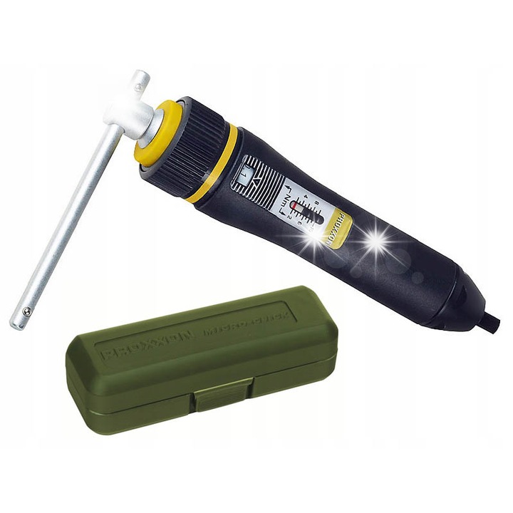 Динамометрична отвертка Proxxon MicroClick MC 10 23348, 2-10 Nm, задвижване 1/4'', автоматично освобождаване със звуков клик, куфар, черен/зелен