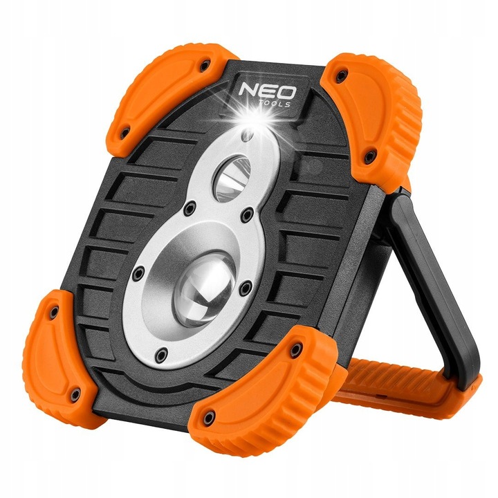 NEO TOOLS 99-040 munkalámpa, LED COB+CREE, 1000 lm (750+250), Li-Ion 2600 mAh akkumulátor, powerbank funkció, fekete/narancssárga