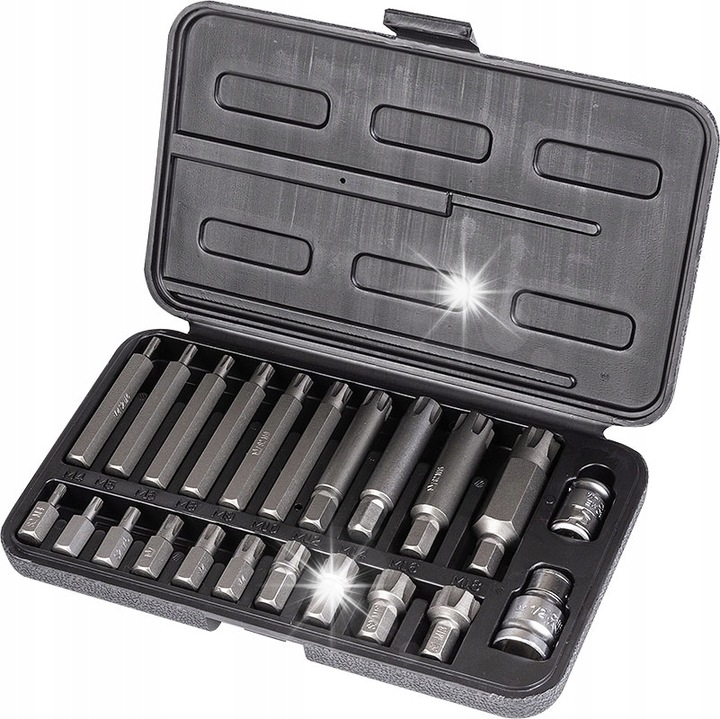 22 darabos Richmann S2 Ribe bit készlet, 3/8" és 1/2", 30mm és 75mm, M4-M18, fekete, műanyag tokkal