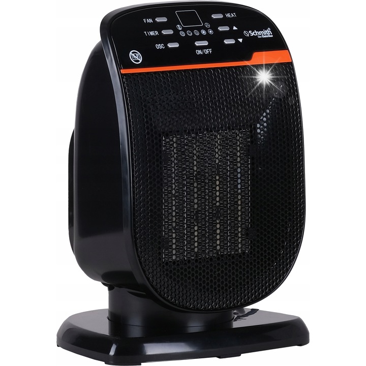 Керамична аеротерма/термовентилатор Schmith SGE-PTC-02, PTC, 900/1500W, две степени на мощност, защита от прегряване и сензор за накланяне, LED дисплей, функция осцилация, Черен, 1 бр