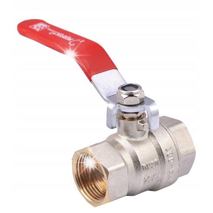 Perfexim 5/4" (DN32) tokos golyóscsap, CW617N sárgaréz testtel, PTFE tömítéssel és krómozott golyóval, piros/nikkelezett, 1 db
