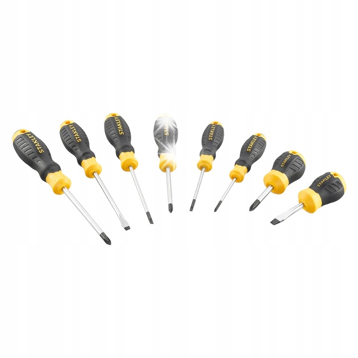 Комплект 8 отвертки Stanley Cushion Grip, магнитни, хромирани, 45-100мм