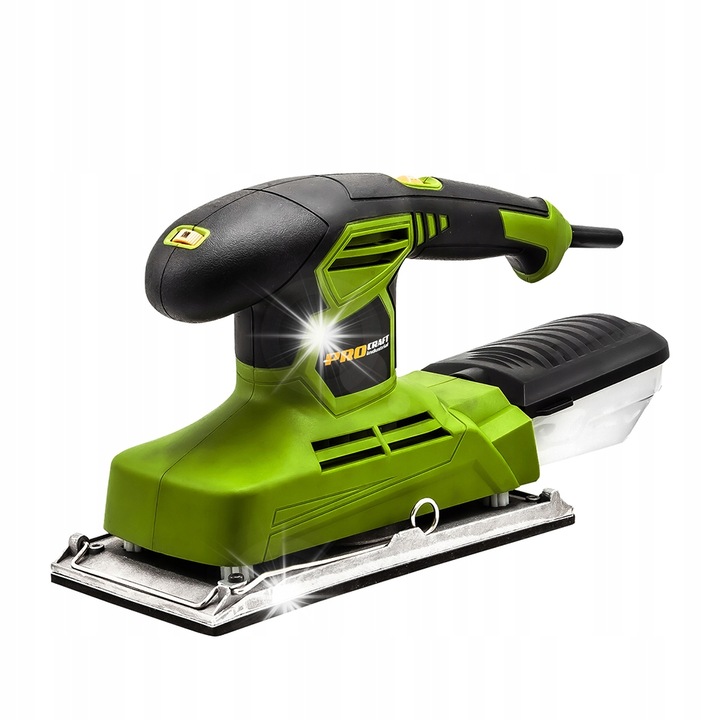Slefuitor oscilant Procraft PV300, 300 W, reglaj turatii 6000-12000 min⁻¹, sistem colectare praf cu recipient si posibilitate conectare aspirator, verde, 230x115 mm