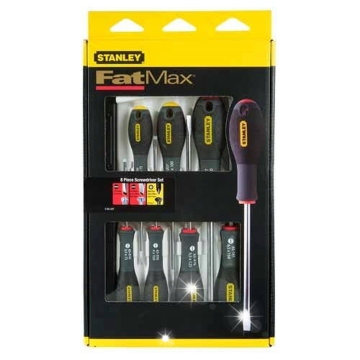 Комплект от 8 отвертки Stanley FatMax, стомана, дръжки Soft Grip, различни размери