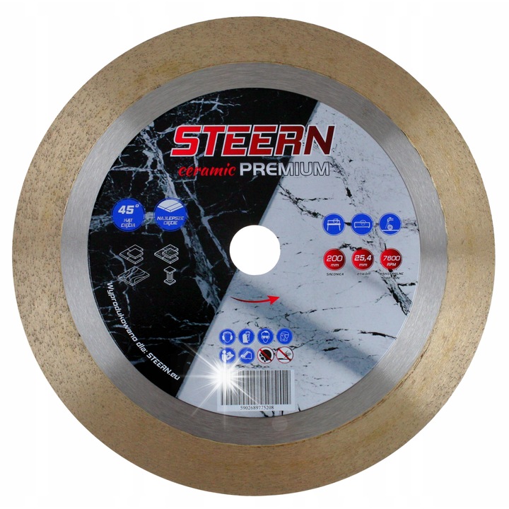 Steern Premium Ceramic gyémánttárcsa 250x25,4 mm, vékony, nedves és száraz vágáshoz