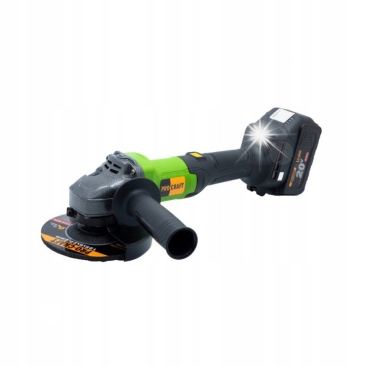 Procraft PGA20 sarokcsiszoló, kefe nélküli, 20V, 2x4Ah, 125mm, fekete, 2.2kg, kofferrel