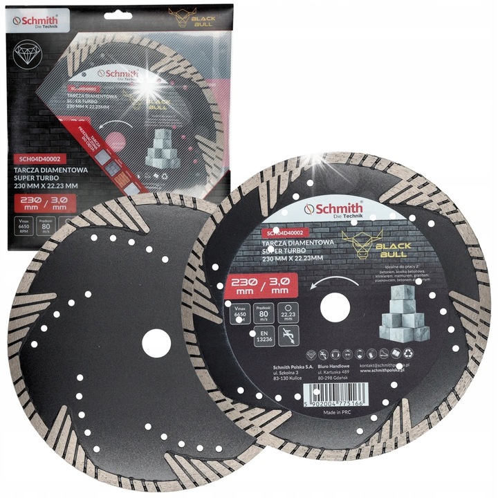 Schmith Black Bull SCH04D40002 gyémánttárcsa, Super Turbo, csempéhez és betonhoz, 230 mm, 22.23 mm, fekete, 1 db
