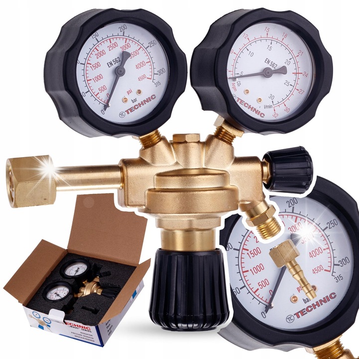 Reductor gaz argon CO2 TC Technic cu 2 manometre alama 0-4bar