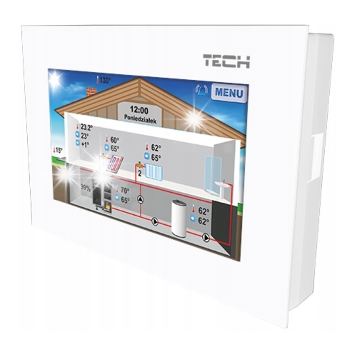 Tech ST-281 szobatermosztát szabályzó, RS kommunikáció, 2mm üveg