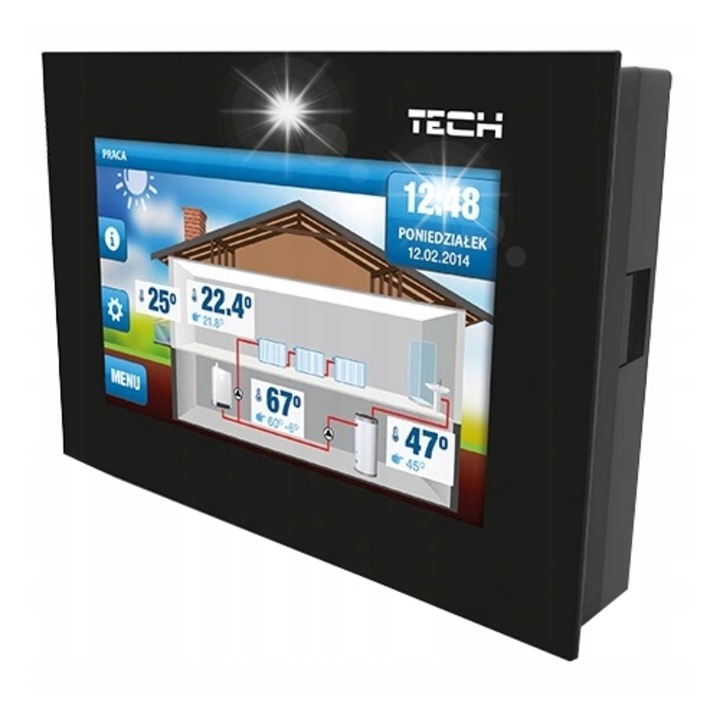Tech ST-2801 szobatermosztát, OpenTherm kommunikációval, érintőpanellel, süllyesztett szerelés o60mm, Fekete