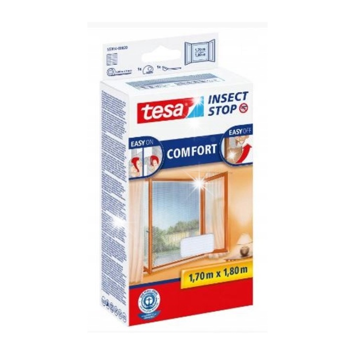 Plasa pentru insecte Tesa Comfort, cu banda autoadeziva velcro si carlig, taietabila, lavabila 30°C, alb, 1 buc, 1,7 x 1,8 m