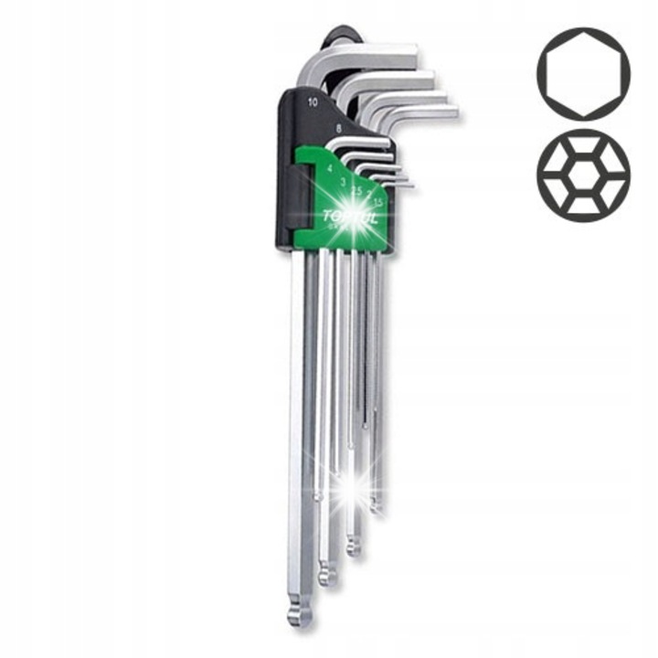 Set chei imbus Toptul 1.5-10mm lungi cu bila 9 piese