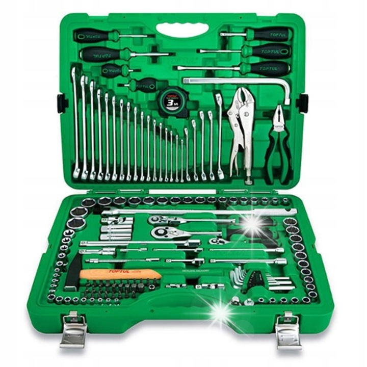 Set scule mixte Toptul 144 piese, universal, multicolor, valiza
