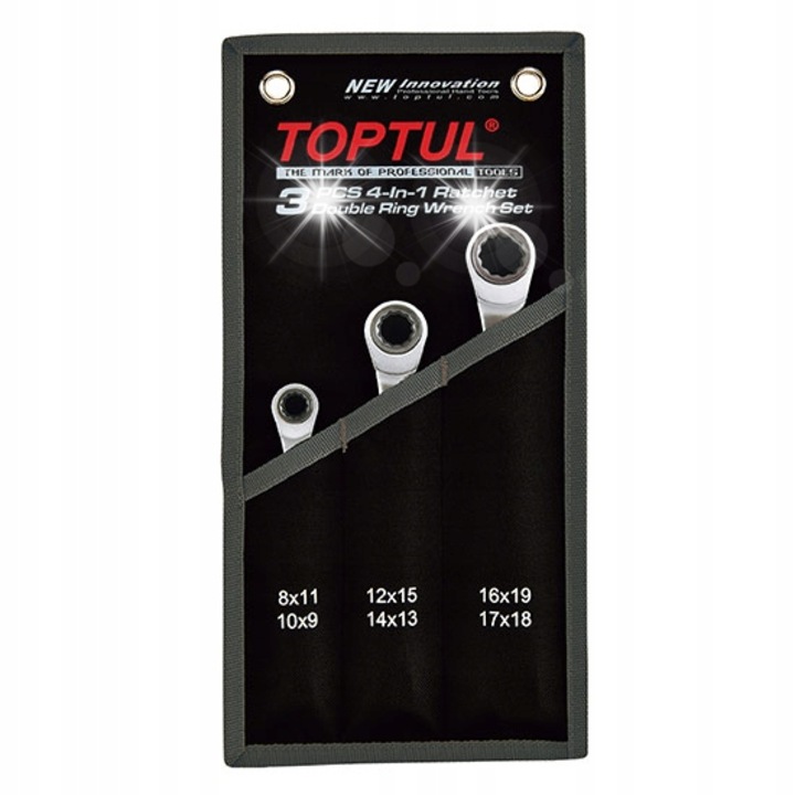 Set 3 chei inelare duble Toptul Pro-Series, 8x11-17x18mm, crom satinat