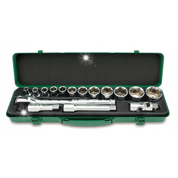 Toptul GCAD1601 dugókulcs készlet, 36 fogas racsni, 1/2" drive, króm, 16 darab