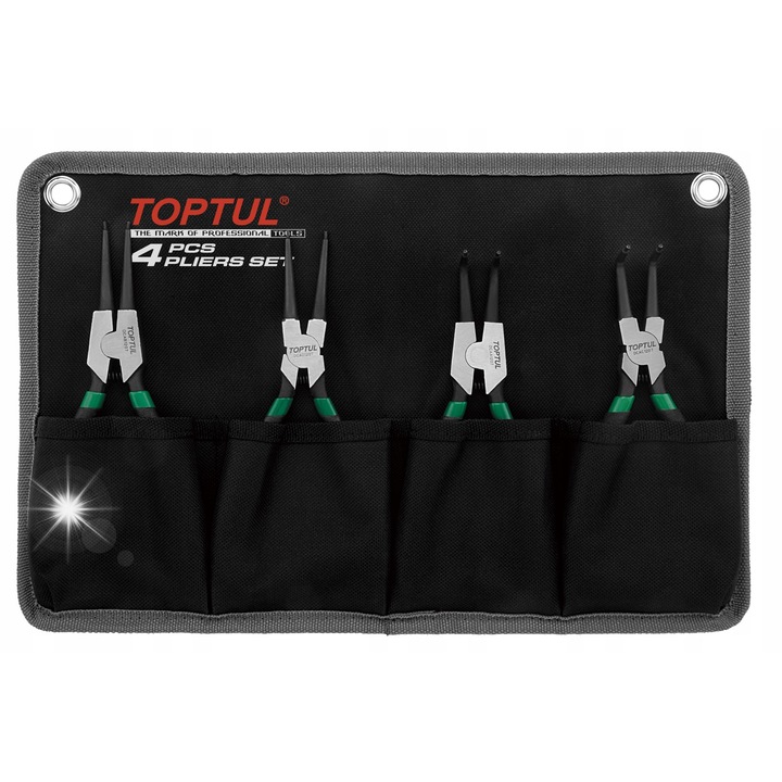 Toptul GPAQ0401 seeger gyűrű fogó készlet, 175 mm, csúszásmentes markolat, fekete/zöld, 4 darab