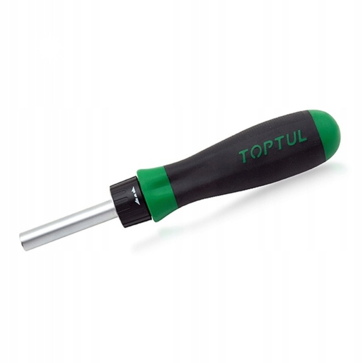 Surubelnita pentru biti Toptul FTEA0806, port-biti cu clichet, magnet permanent, din otel CR-V, negru/verde, 185 mm