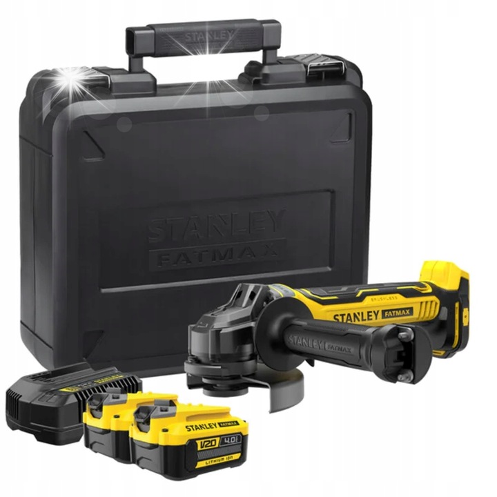 Polizor unghiular / slefuitor unghiular Stanley V20 FatMax SFMCG700M2, motor fara perii, 18V, disc 125 mm, 2 x 4Ah baterii incluse, galben/negru, set