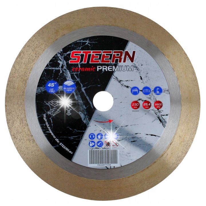 Steern Premium Ceramic gyémánttárcsa 200x1.4x25.4mm 45°-os vágáshoz, nedves-száraz