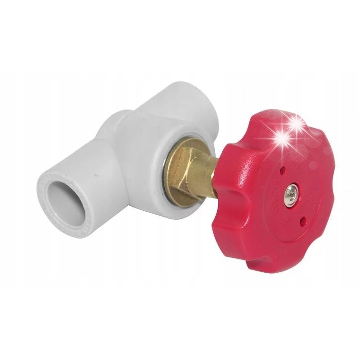 Vesbo PP-R szelep, hegeszthető, tokos, magas hőmérsékletnek ellenálló, 32 mm átmérő, fehér/piros