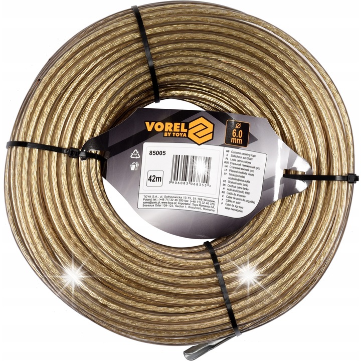 Cablu otel Vorel 42x0.6cm protectie PVC transparenta, capete metalice