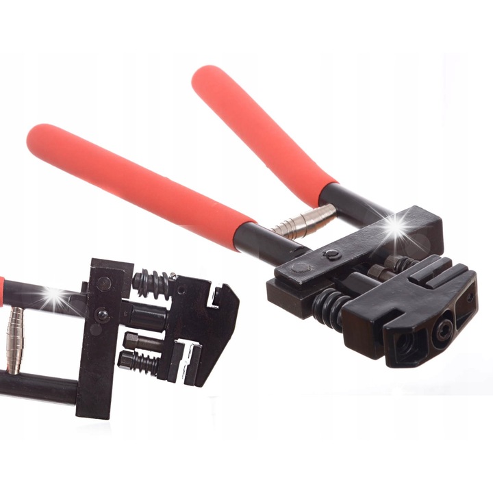 Lemezlyukasztó/perforátor TC Technic SK21582, O5mm lyukasztás, 10mm hajtásszélesség, 22mm hajtáshossz, 285mm teljes hossz, 13mm mélység, gumírozott fogantyúk, fekete/piros