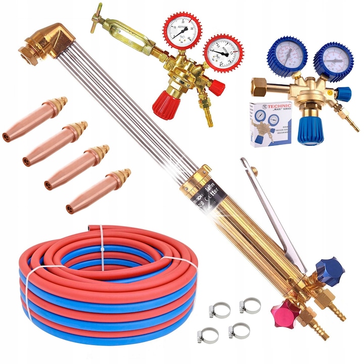 Set arzator cu gaz 50 cm pentru taiere otel acetilena/oxigen furtun 10 m accesorii