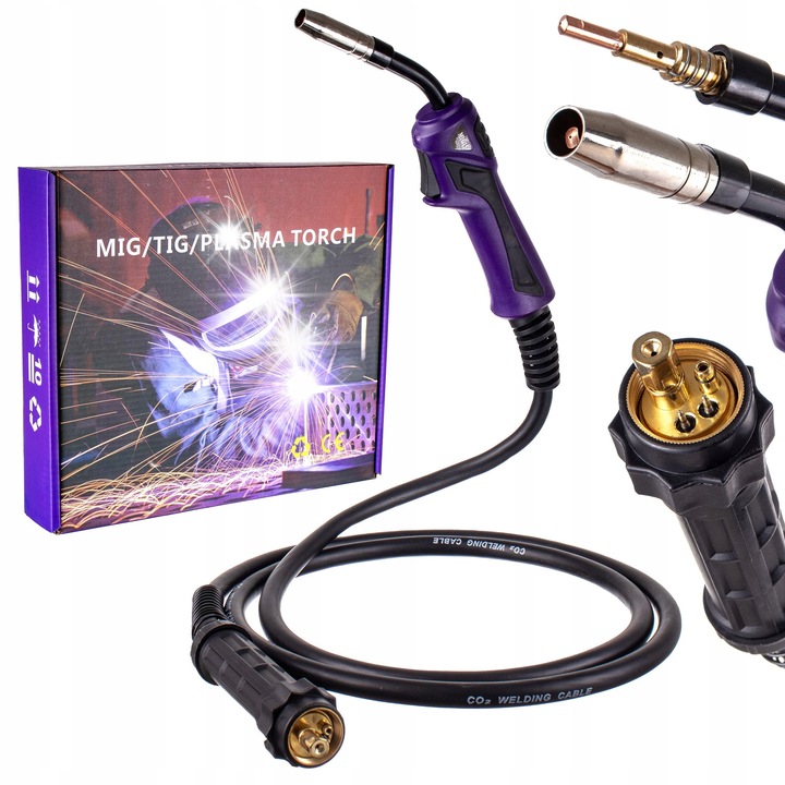 Pistol spawalnic MIG/MAG TC Technic MB15, cablu 3 m, mufa Euro, curent 160A, pentru sarma 0,6-1,2 mm, Negru/violet