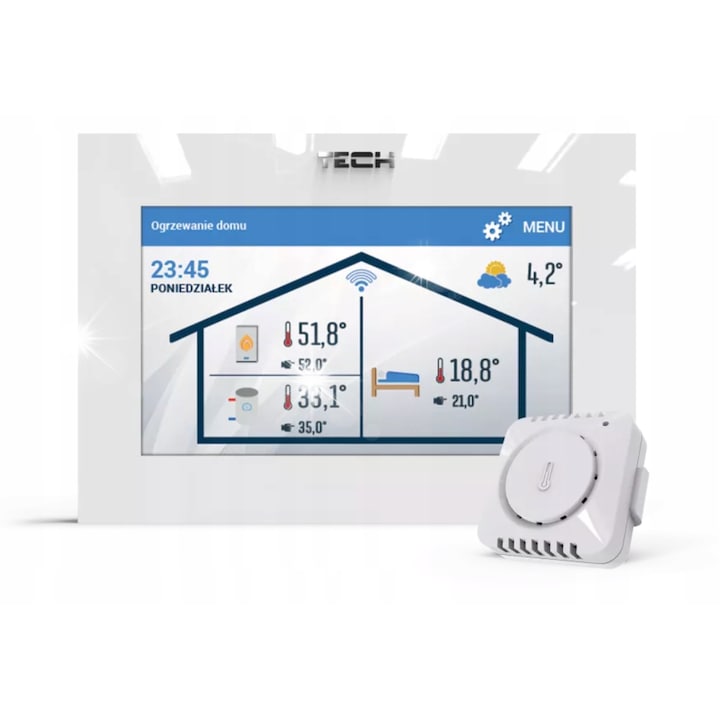 Tech ST-2801 szobatermosztát, WiFi, OpenTherm/OT+ kompatibilis, C-mini vezeték nélküli érzékelővel, fehér