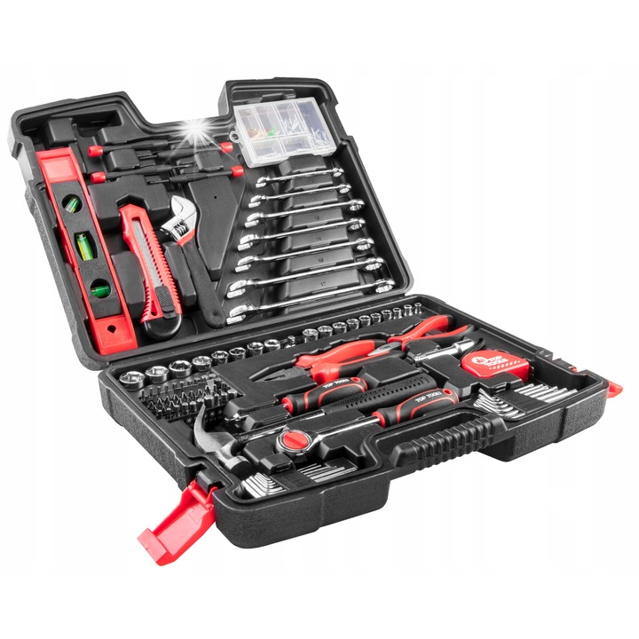 Комплект инструменти Top Tools 194 части, ключове, чук, пластмасова кутия, многоцветен
