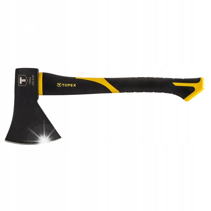 Topor TOPEX 05A222, 1 kg, cap calit zonal din otel de scule, coada din fibra de sticla, maner antialunecare, conform DIN 5131, negru/galben, 1 buc