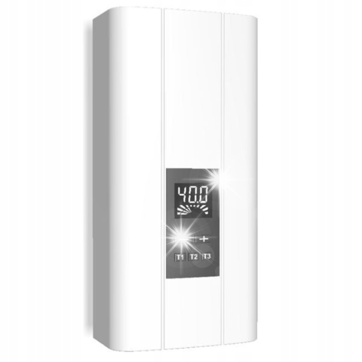 Wijas POW LCD MULTI 2 elektromos átfolyós vízmelegítő, elektronikus vezérlés LCD kijelzővel, három hőmérséklet memória, 11/13,5/15 kW, Fehér