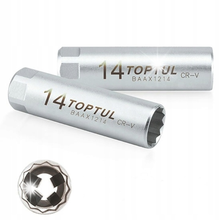 Toptul kulcs 14mm 3/8" rugós, 63x17.5mm, Cr-V acél
